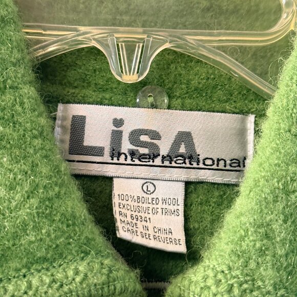 Lisa International Green Boiled Wool Leopard Cat Vest | Vintage Novelty - Picture 6 of 10